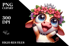 Cartoony Cow with Flower Crown PNG Product Image 2