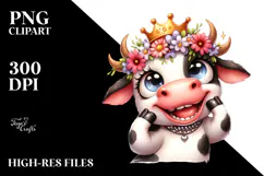 Cartoony Cow with Flower Crown PNG Product Image 2