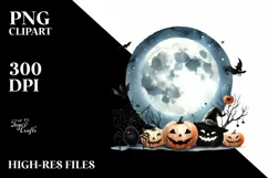 Funny Halloween Clipart with Full Moon PNG Product Image 3
