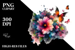 Colorful Butterflies with Spring Flowers PNG Product Image 2