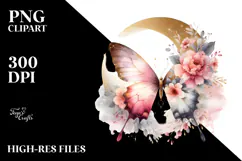 Watercolor Boho Butterfly with Gold Foil PNG Product Image 2