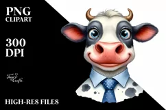 Cow Charming Tie Cow Portrait | Cartoon Clipart Product Image 3