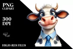 Cow Amusing Tie Cow Portrait | Cartoon Clipart Product Image 3