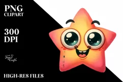 Funny Expressive Star with Happy Goofy Smile PNG Product Image 3