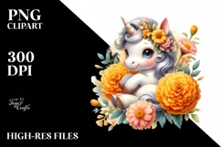 Pastel Baby Unicorn with Marigold | Sublimation | Clipart Product Image 3