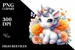 Pastel Baby Unicorn with Marigold | Sublimation | Clipart Product Image 1