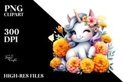 Pastel Baby Unicorn with Marigold | Sublimation | Clipart Product Image 1