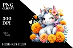 Pastel Baby Unicorn with Marigold | Sublimation | Clipart Product Image 1