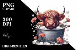 Highland Cow Carnation Bucket | Sublimation Clipart Product Image 1