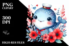 Colorful Baby Whale with Sailor | Clipart Product Image 3