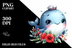 Colorful Baby Whale Sailor with Red Flowers | Sublimation | Product Image 1