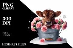 Highland Cow Carnation Bucket | Sublimation Clipart Product Image 3