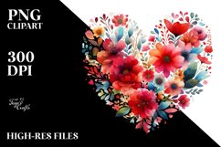 Red Floral Heart, Watercolor PNG Product Image 2