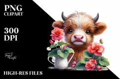 Smiling Highland Cow Begonia Vase | Sublimation Clipart Product Image 1