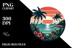 Tropical Island Sunset, Clipart PNG Product Image 2