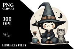 Funny Vintage Witch with Cat PNG Product Image 2