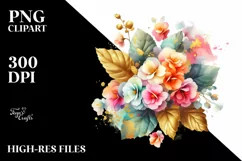 Abstract Bouquet with Begonia in Gold Foil Clipart Product Image 3