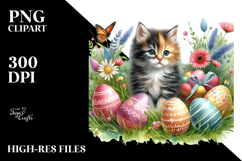 Baby Kitten in Grass with Easter Eggs PNG Product Image 2