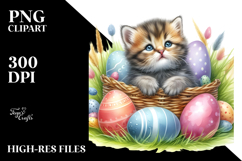 Baby Kitten in Grass with Easter Eggs PNG Product Image 2