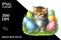 Baby Kitten in Grass with Easter Eggs PNG Product Image 2