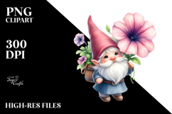 cute Gnome with Large Petunia, PNG Product Image 2