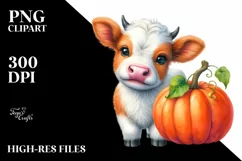 Cute Baby Cow with Pumpkin Clipart Product Image 1