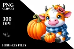 Cute Baby Cow with Pumpkin Clipart Product Image 3