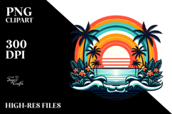 Retro Tropical Rainbow Sunset, PNG Product Image 2