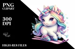 Baby Unicorn with Skis PNG Product Image 1