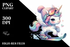 Baby Unicorn with Skis PNG Product Image 1
