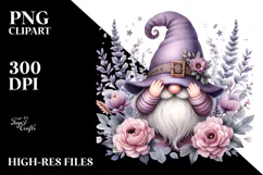Cute GNOME with Lavender Frame PNG Product Image 2