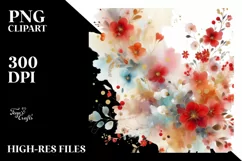 Abstract Vibrant Watercolor with Red Flowers PNG Product Image 3