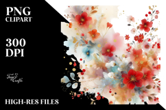 Abstract Vibrant Watercolor with Red Flowers PNG Product Image 2