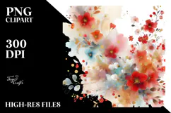 Abstract Vibrant Watercolor with Red Flowers PNG Product Image 2
