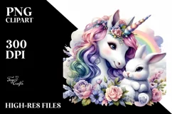 Baby Unicorn with Rabbit PNG Product Image 3