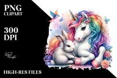 Baby Unicorn with Rabbit PNG Product Image 3