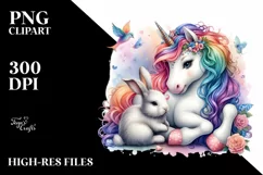 Baby Unicorn with Rabbit PNG Product Image 3