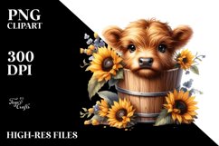 Cute Baby Highland Cow with Sunflower PNG Product Image 3