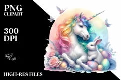 Colorful Baby Unicorn with Rabbit PNG Product Image 3