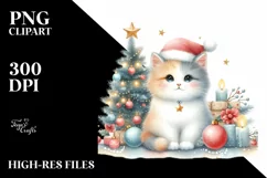 Watercolor Cat with Christmas Decorations PNG Product Image 3