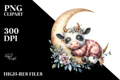 Baby Cow Boho Moon Floral Ornament Clipart Product Image 2