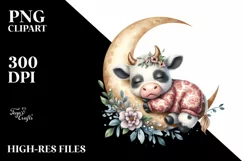 Baby Cow Boho Moon Floral Ornament Clipart Product Image 3