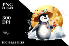 Cute Penguin Drinking Cocktail PNG Product Image 2