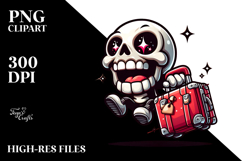 Cute Skull with Travel Suitcase Dancing, PNG Product Image 2