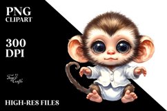 Funny Watercolor Baby Monkey Clipart Product Image 3