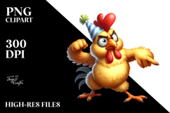 Silly Cartoon Chicken with Party Hat, Transparent PNG Product Image 2