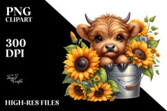 Centered Cute Baby Highland Cow with Flowers PNG Product Image 3
