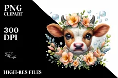 Cute Highland Cow with Floral Frame | Clipart Product Image 3