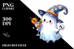 Cute Ghost Wearing Animal Print Holding Cocktail PNG Product Image 3