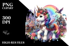 Colorful Baby Unicorn in Medieval Festival PNG Product Image 1